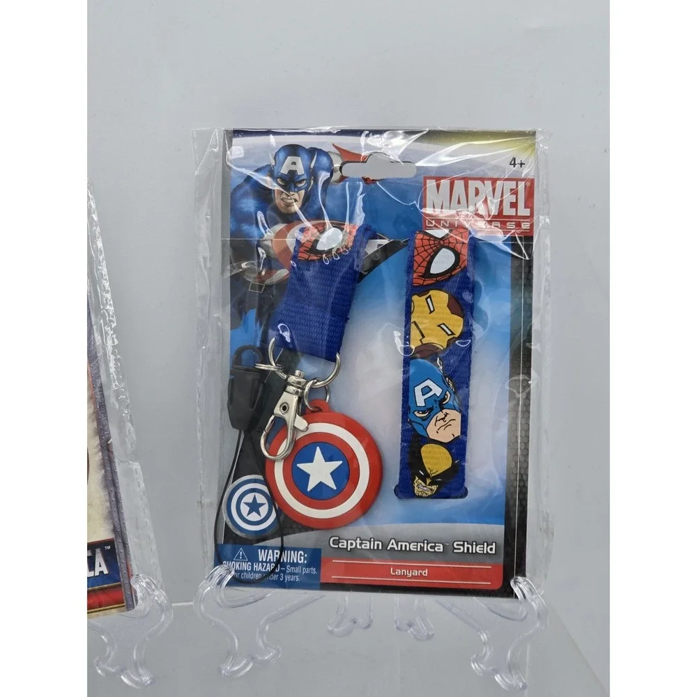 2 Lot Marvel Captain America Shield Pewter Key Ring NEW SEALED &‎ Lanyard!